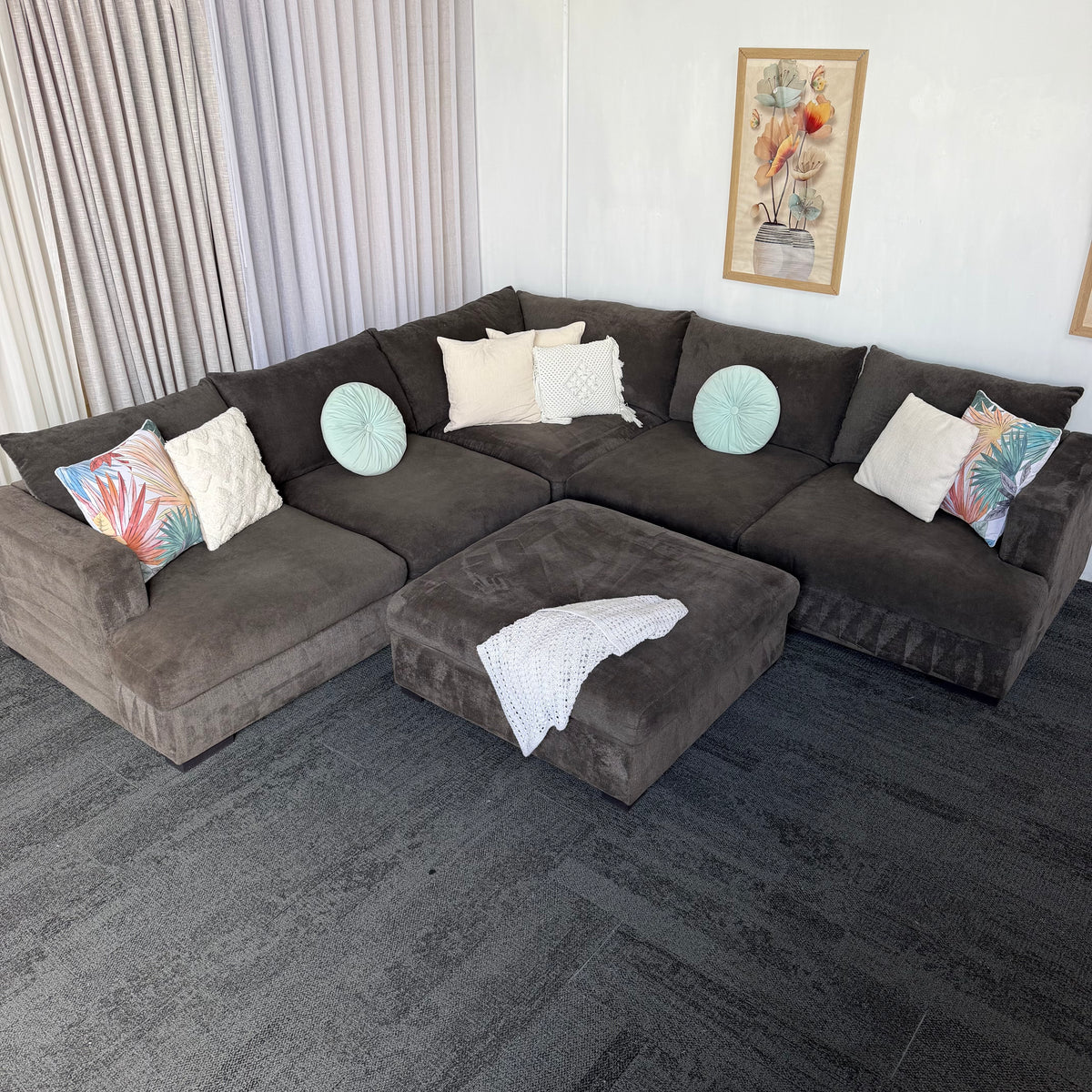 Harvey Norman 6 Seater Deep Corner Sofa with Ottoman
