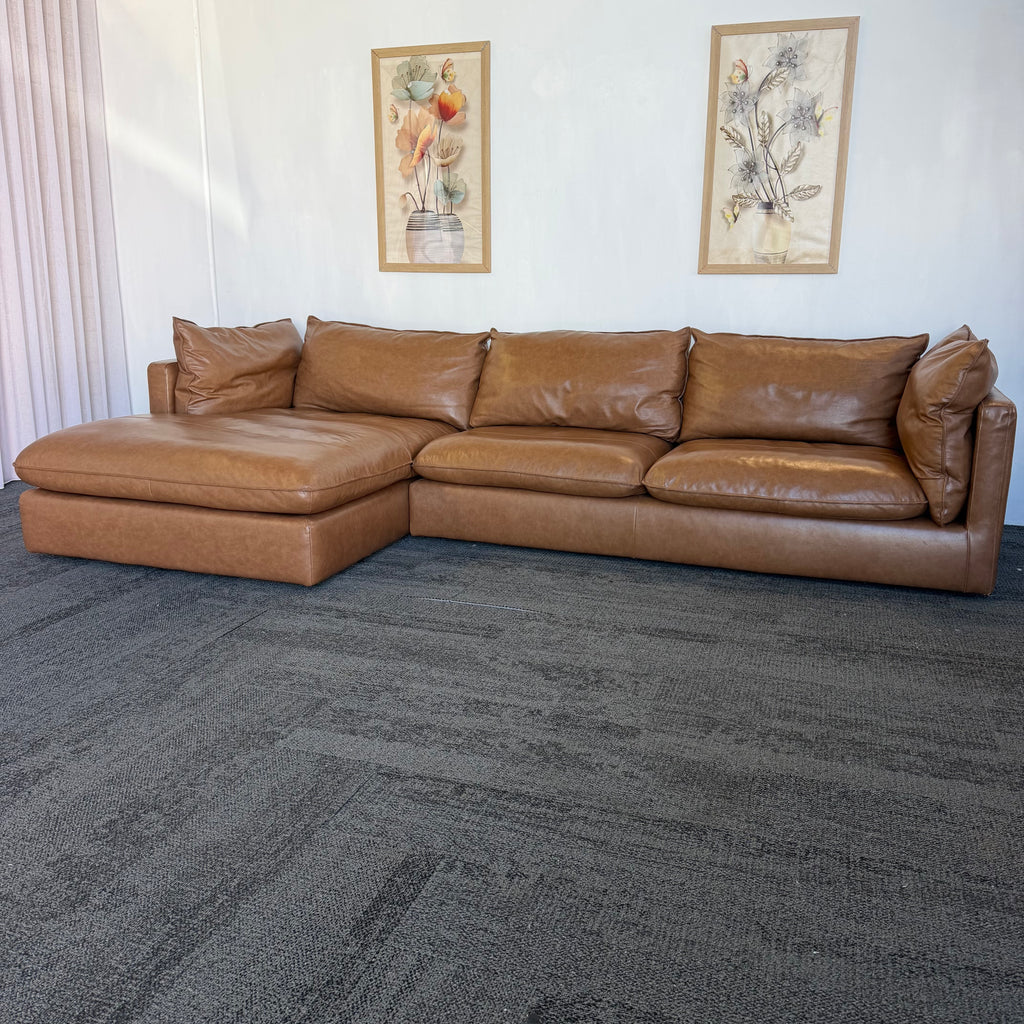 Freedom Sorrento Brown Genuine Leather 5.5 Seater Sofa with Chaise