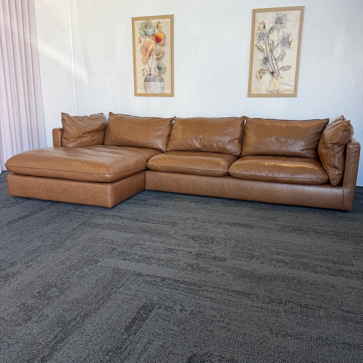 Freedom Sorrento Brown Genuine Leather 5.5 Seater Sofa with Chaise