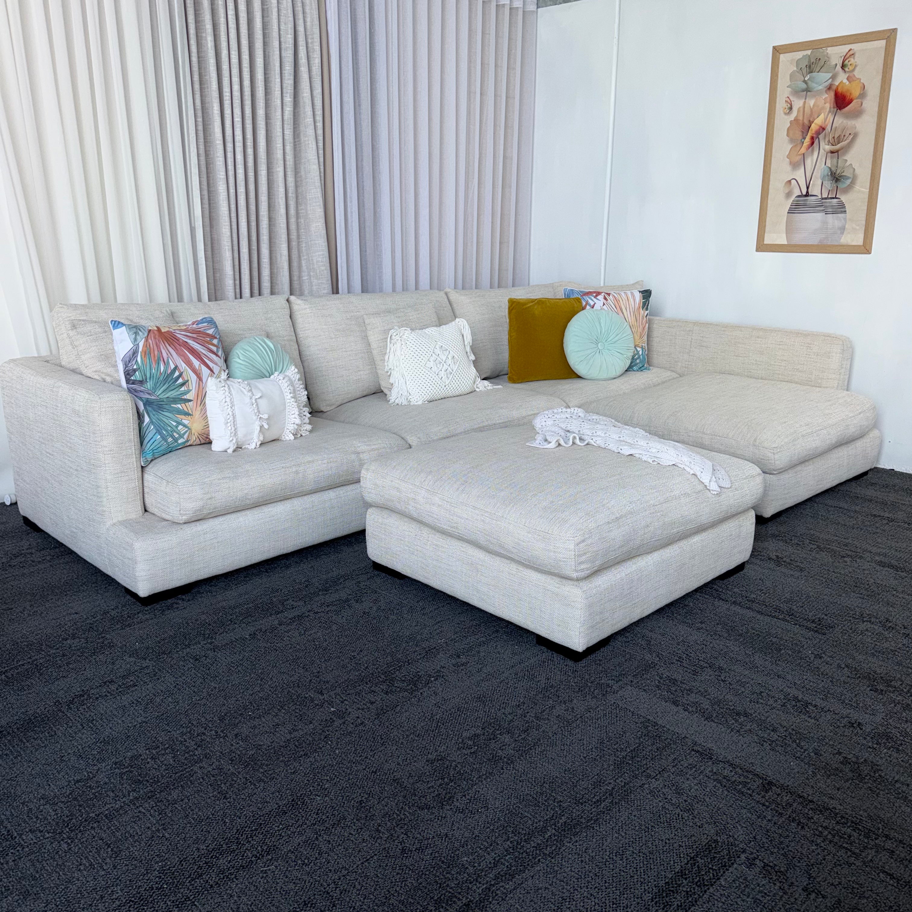 Freedom Long Island 5.5 Seater Feather-Filled Couch with Chaise & Ottoman