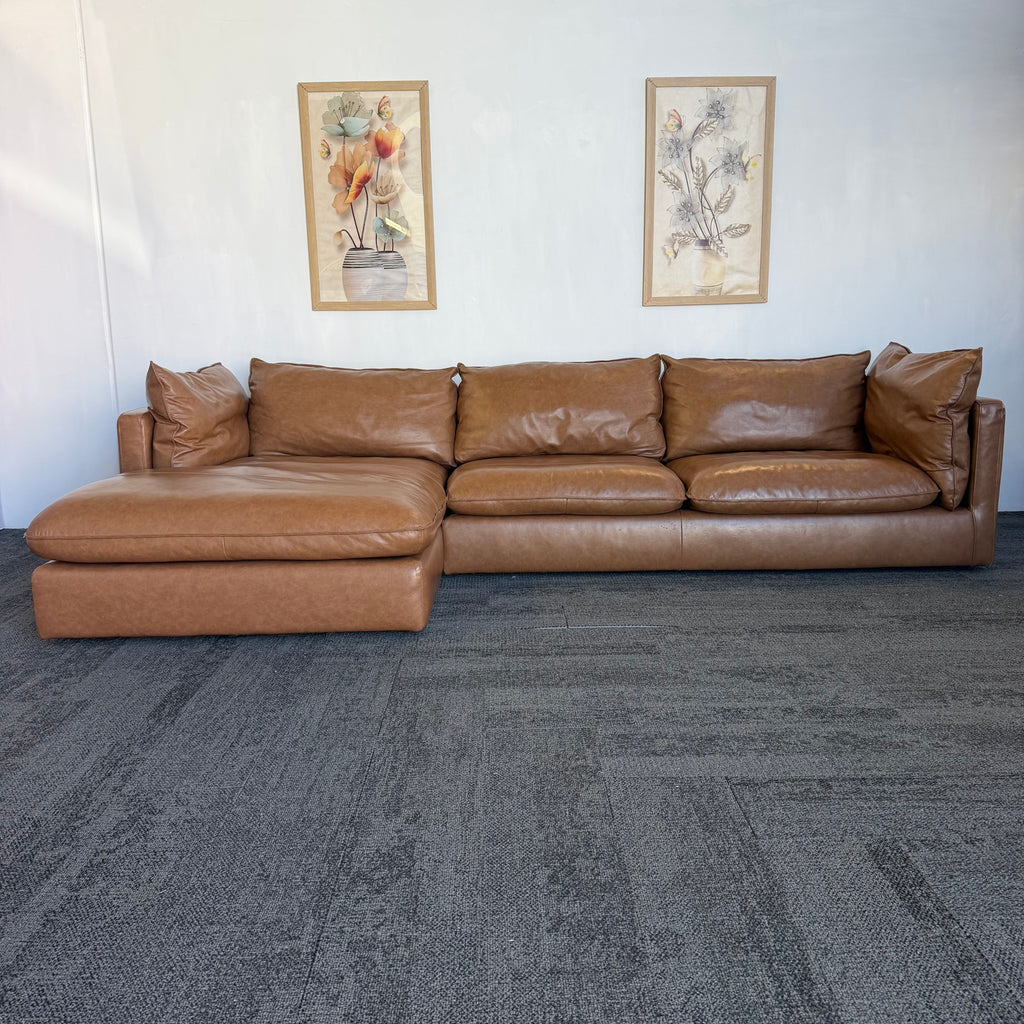 Freedom Sorrento Brown Genuine Leather 5.5 Seater Sofa with Chaise