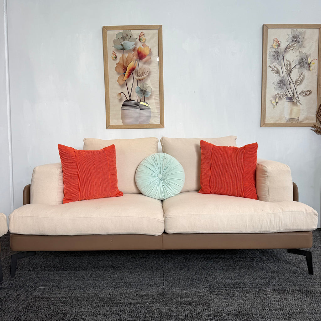 Designer 2-Tone Leather & Felt Fabric Couch Set – 3 + 2 + 1