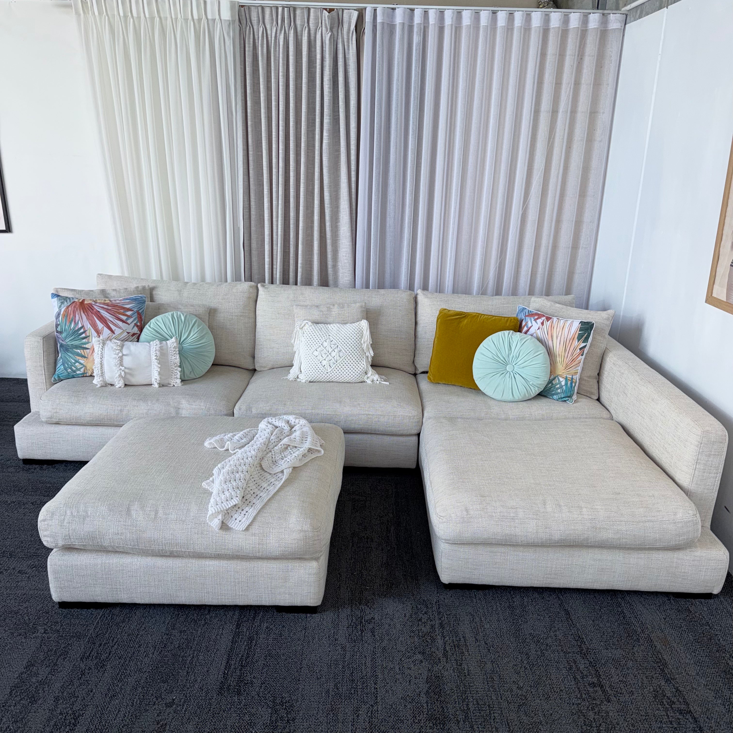 Freedom Long Island 5.5 Seater Feather-Filled Couch with Chaise & Ottoman