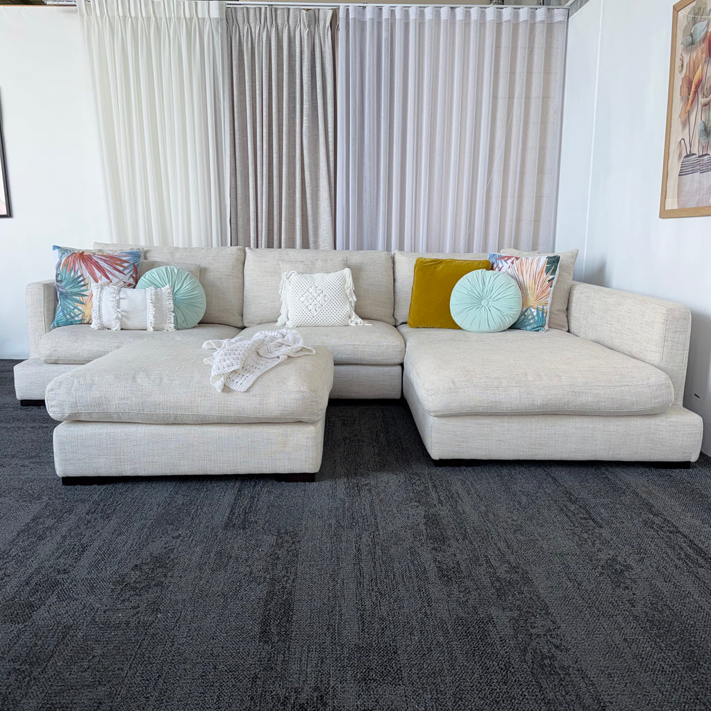 Freedom Long Island 5.5 Seater Feather-Filled Couch with Chaise & Ottoman