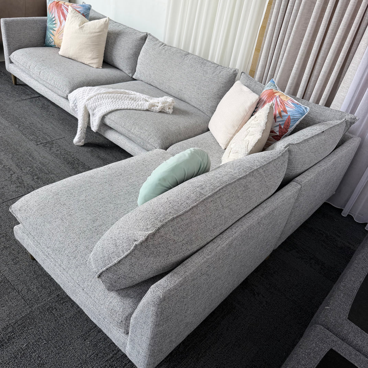 Nick Scali 4 Seater Feather Filled Couch – Right-Hand Chaise