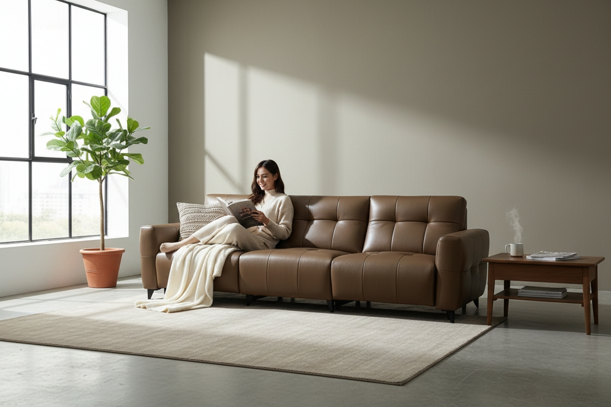 Celeste Recliner Sofa — Tan Leather 3 Seater
