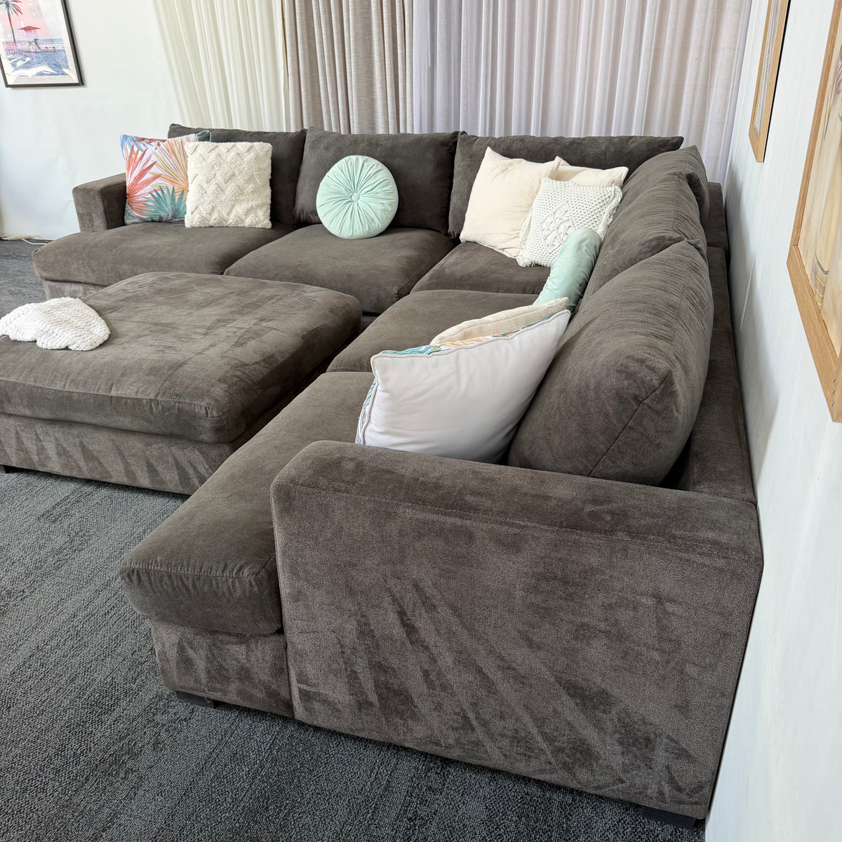 Harvey Norman 6 Seater Deep Corner Sofa with Ottoman