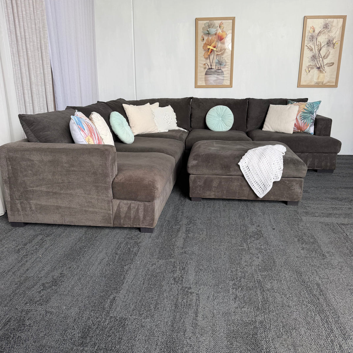 Harvey Norman 6 Seater Deep Corner Sofa with Ottoman