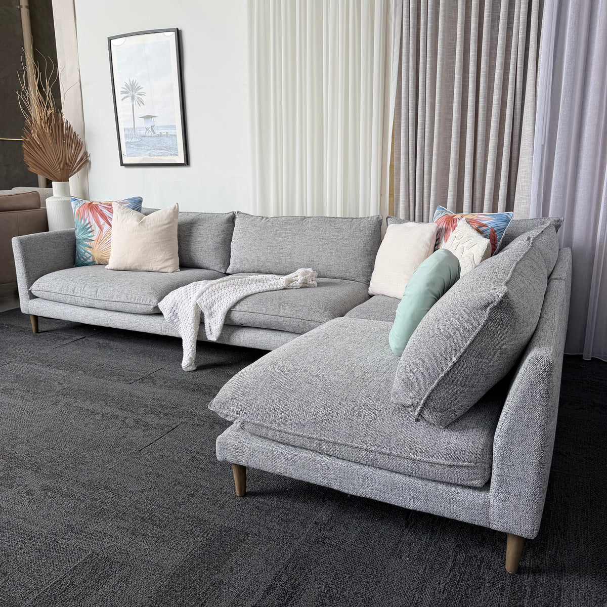 Nick Scali 4 Seater Feather Filled Couch – Right-Hand Chaise