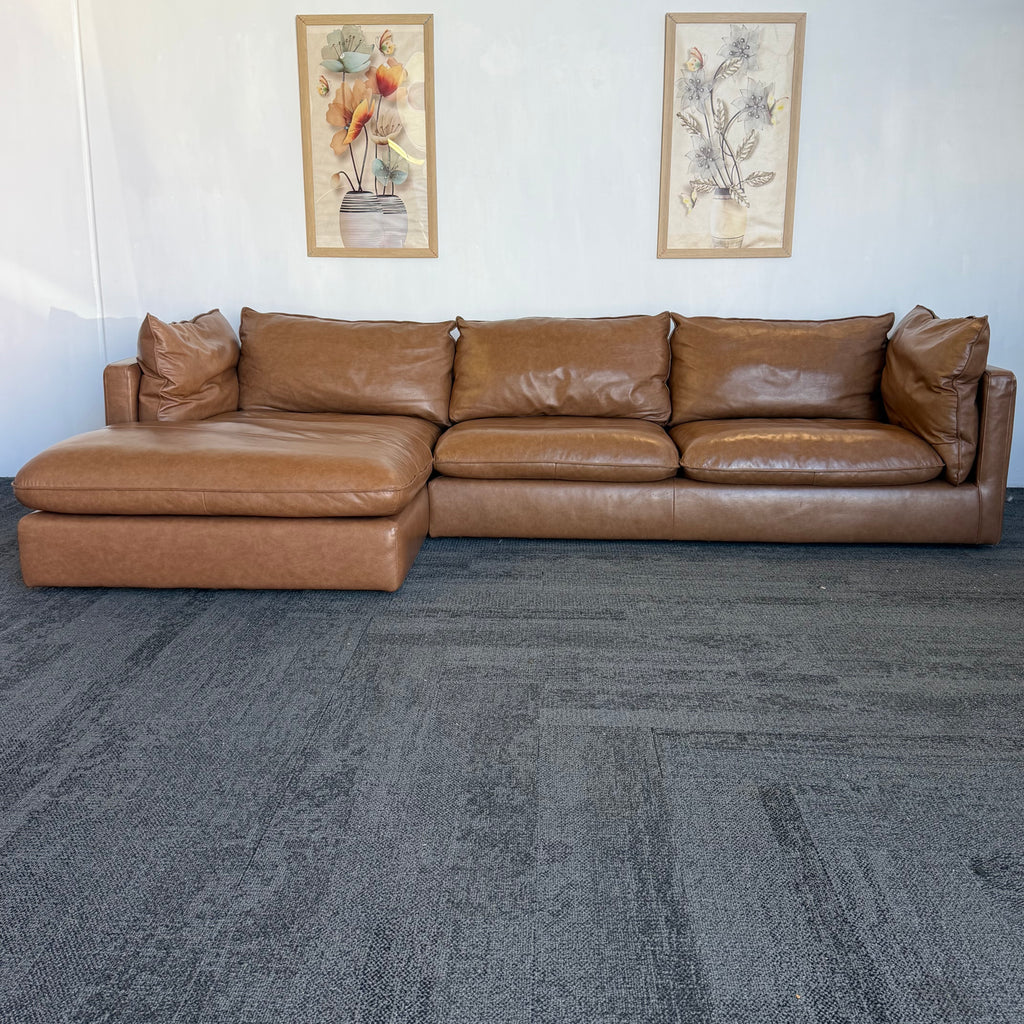 Freedom Sorrento Brown Genuine Leather 5.5 Seater Sofa with Chaise