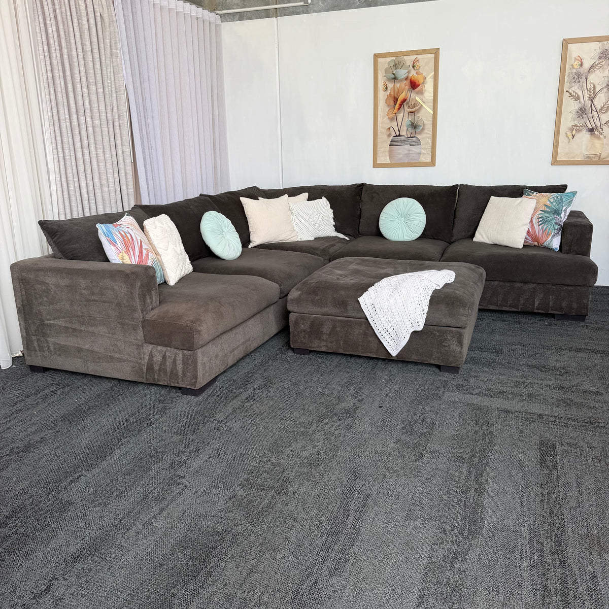 Harvey Norman 6 Seater Deep Corner Sofa with Ottoman