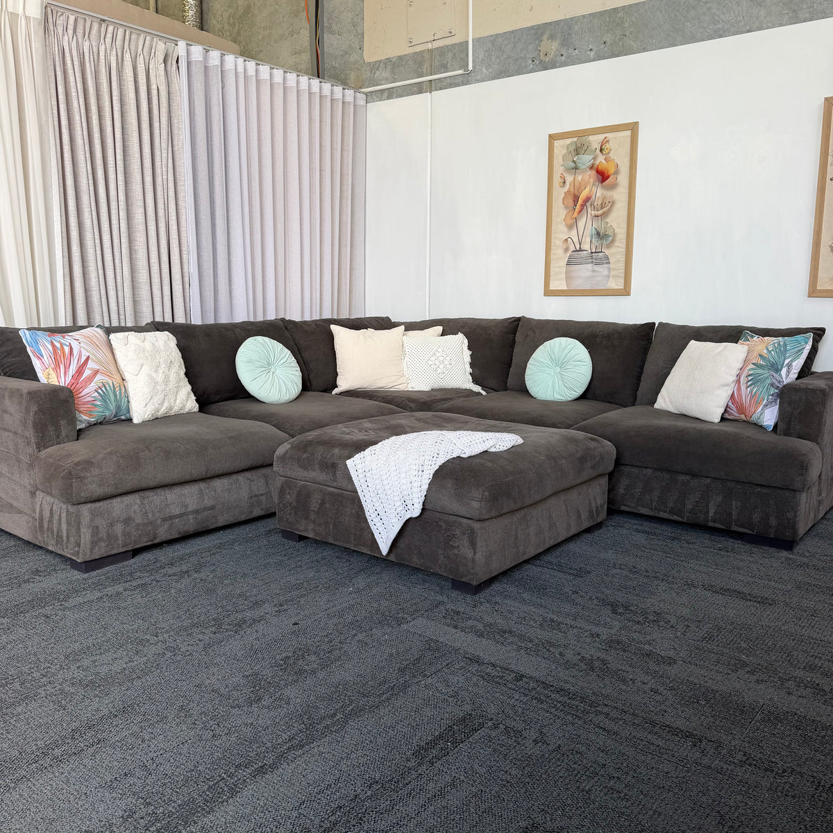Harvey Norman 6 Seater Deep Corner Sofa with Ottoman