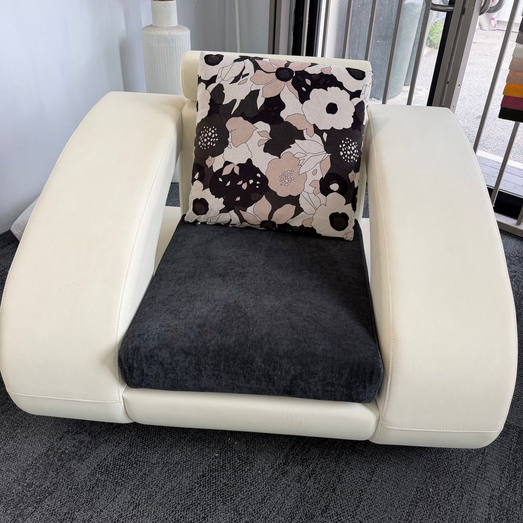 Designer Leather & Fabric Sofa with Chaise + Armchair