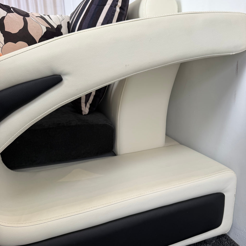 Designer Leather & Fabric Sofa with Chaise + Armchair