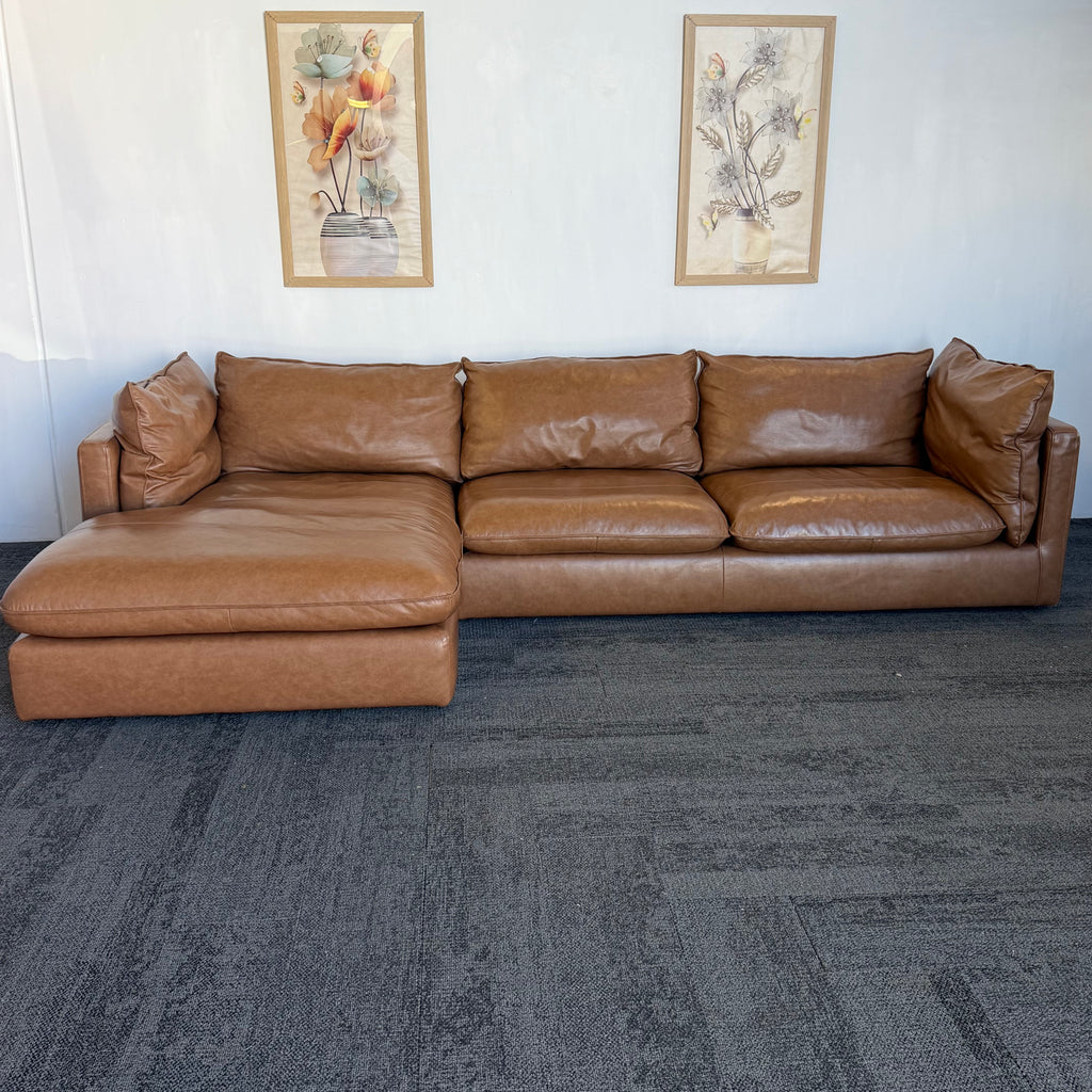 Freedom Sorrento Brown Genuine Leather 5.5 Seater Sofa with Chaise