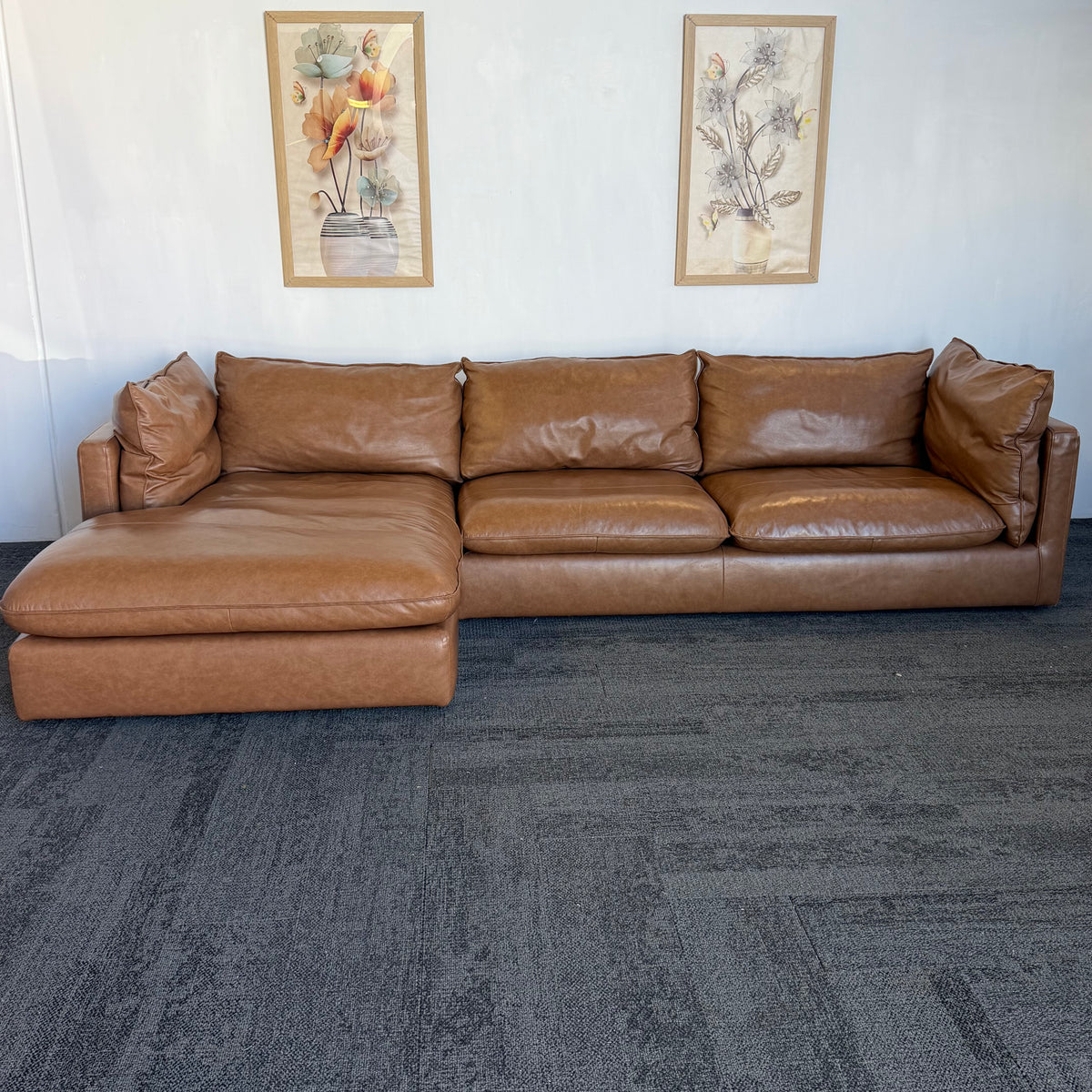 Freedom Sorrento Brown Genuine Leather 5.5 Seater Sofa with Chaise