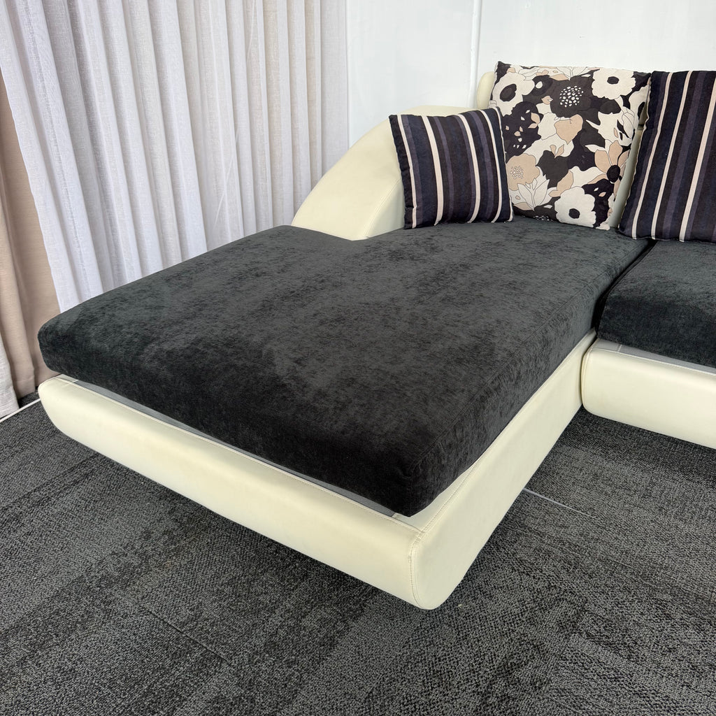 Designer Leather & Fabric Sofa with Chaise + Armchair